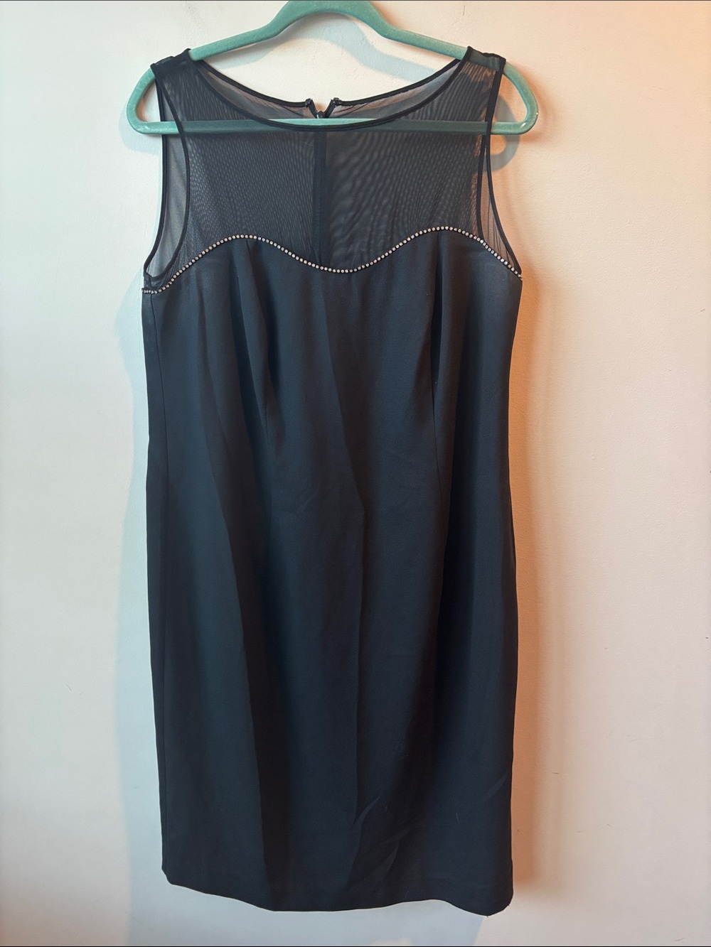 Black Cocktail Mesh Yoke Sheath Dress with Rhinestone Trim size 16W Petite